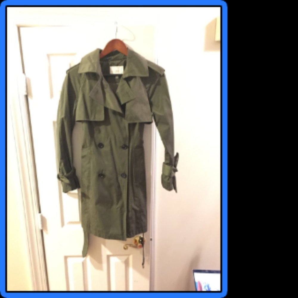 ✨Lucky Brand Olive Green Double-Breasted Trench Coat with Tie Waist Size XS✨